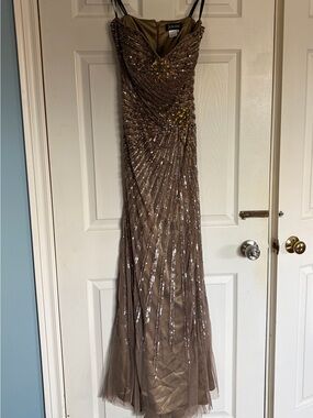 Jovani Taupe Sequin Embellished Evening Gown